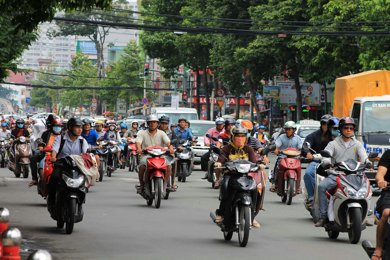 Motorbike traffic on a Saigon boulevard